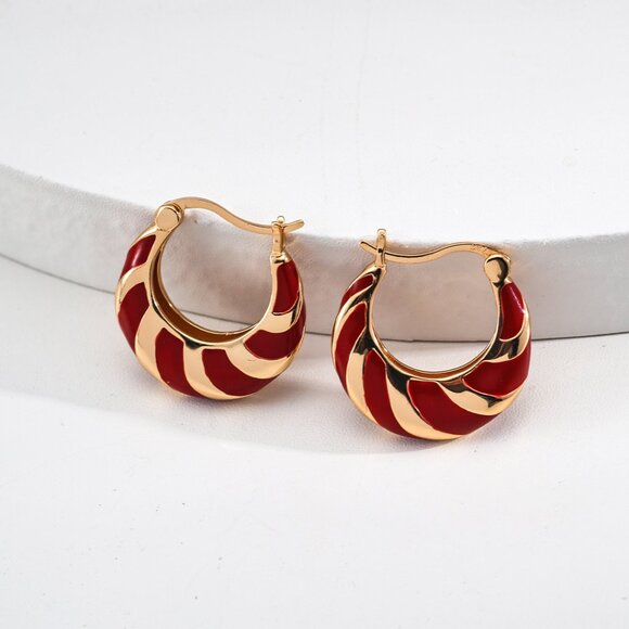 ❤️ Artisan Original Red Enamel & Gold Croissant Hoop Earrings | S925 - Picture 6 of 10